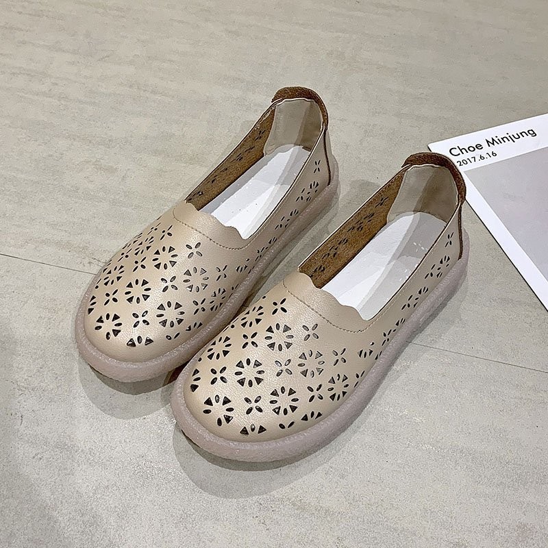 Leather Women Flats New Cutout Summer Shoes Woman Hollow Women's Loafers Female Solid Shoes