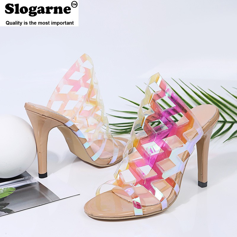 New Women Sexy Pointed Toe High Heel Slides Woman Fashion Slippers Summer Sandals Spike Heel Sandals for Ladies Muler Party