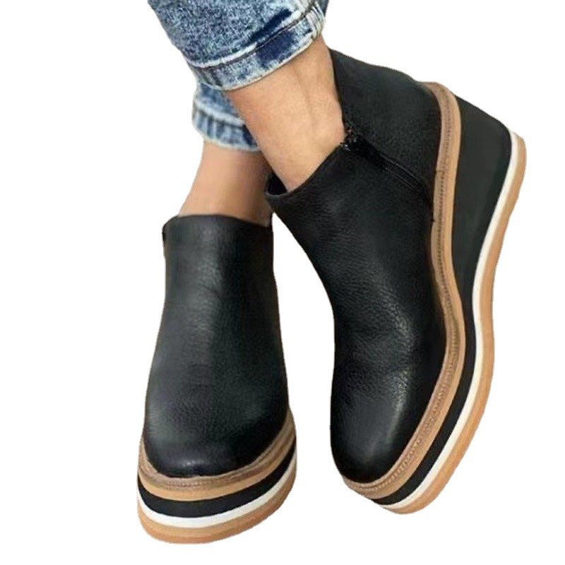 New Winter Wedges Women's Boots Ladies Round Toe 4cm Heel Zipper Comfortable Short Boots Ankle Boots Botas De Mujer Size 35-43