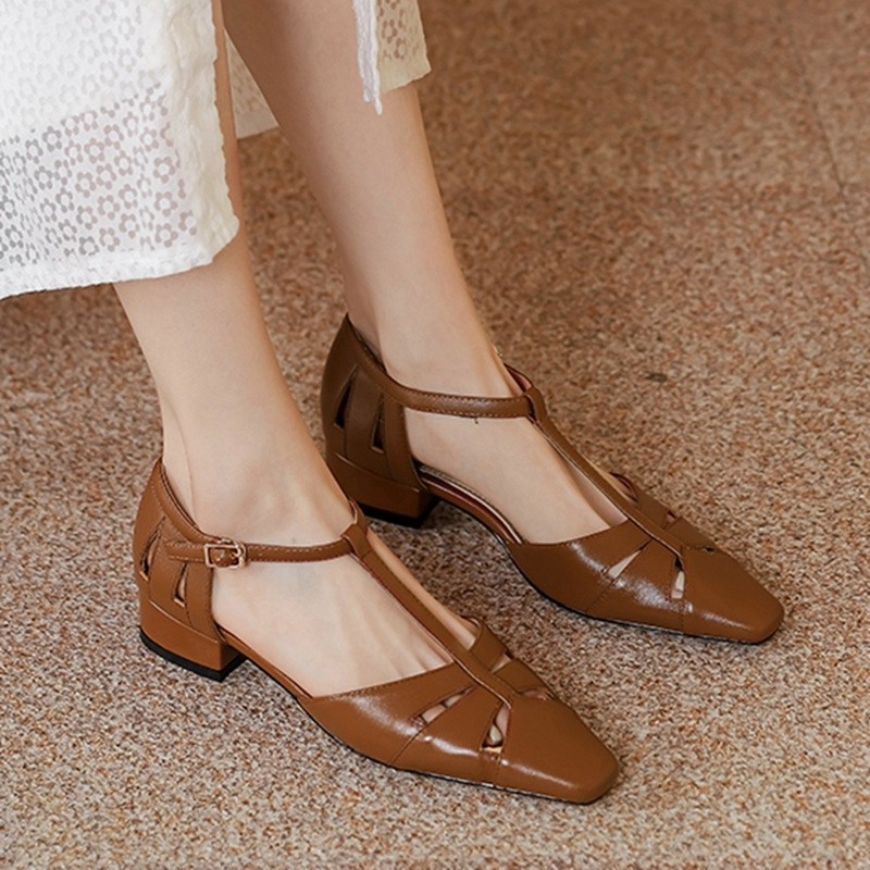 JOVONO New Women Sandals Summer Shoes Low Heel Buckle Genuine Leather Shoes Fashion Holiday Women Shoes Size 34-39