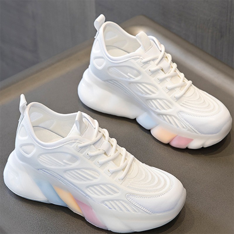 2021 summer and autumn low-cut casual interior increase women's shoes old leather shoes breathable mesh white shoes women