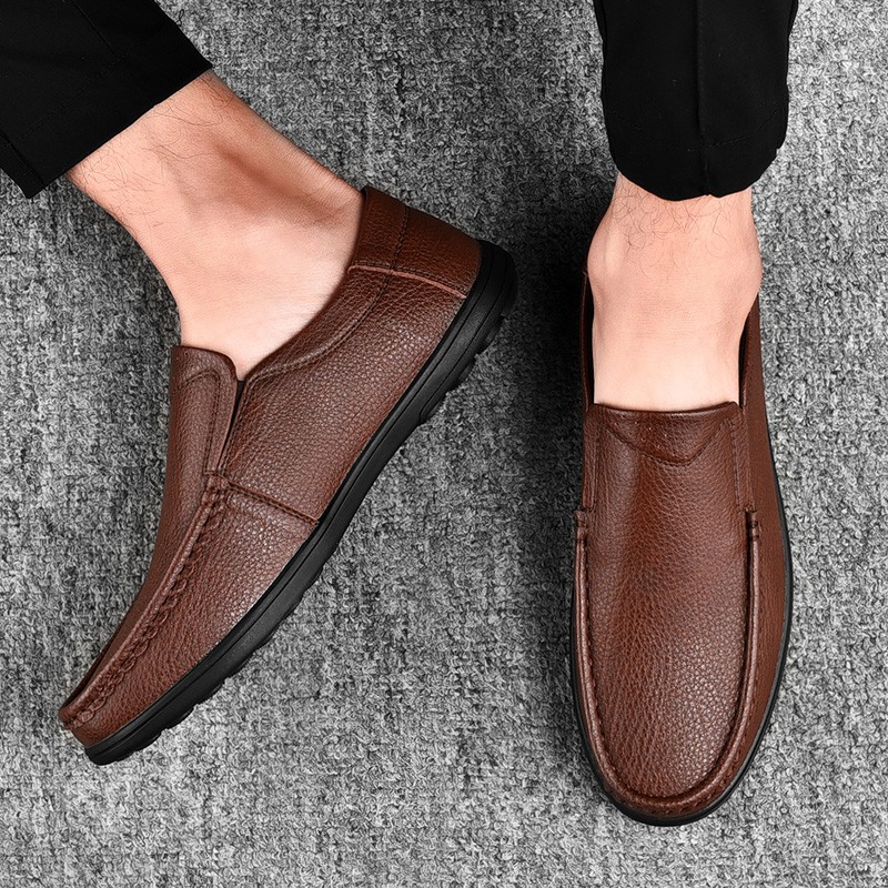 Mens Casual Shoes Luxury Brand Summer Men Shoes Split Leather Moccasins Comfortable Breathable Slip On Boat Shoes