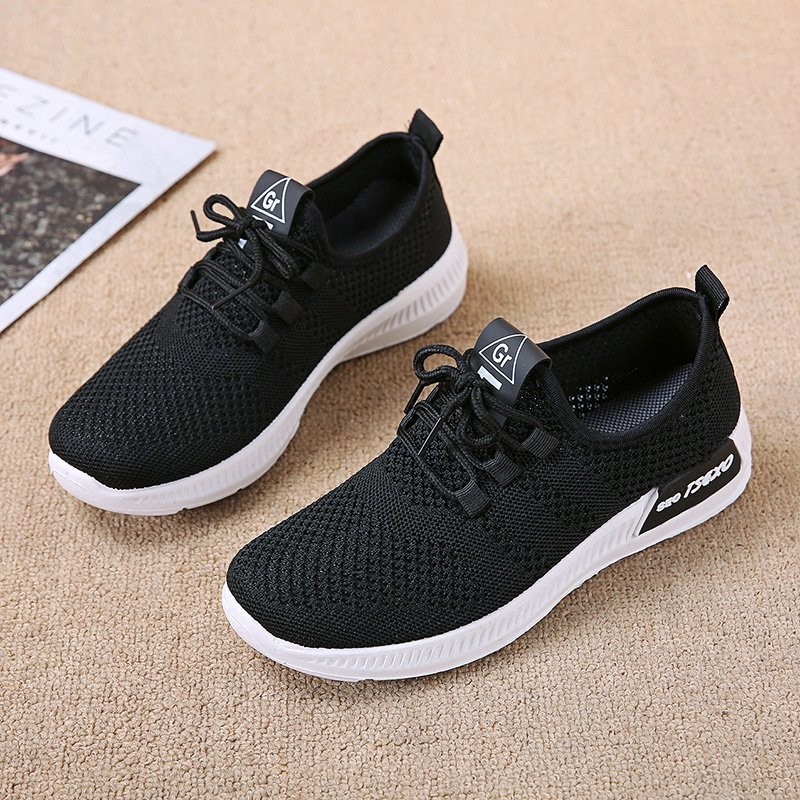 Lightweight Breathable Sneakers Women's Flying Mesh Woven Soft Sole Lace Up Sneakers Sneakers