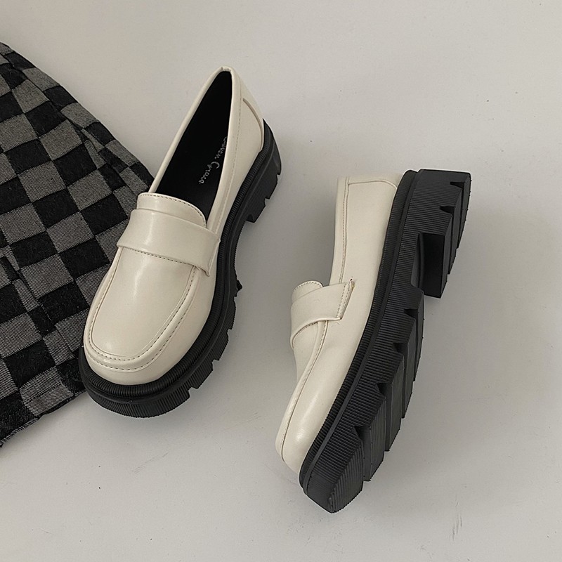 Rimocy Thick Sole Platform Women Shoes Fashion Black PU Lether Loafers Female 2022 Spring Comfortable Slip On Casual Shoes Woman