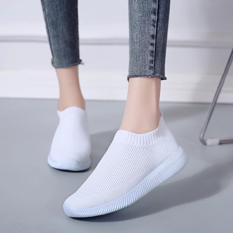 Rimocy Breathable Air Mesh Knitted Sneakers Women 2022 Spring Summer Plus Size Ladies Flats Comfortable Soft Casual Shoes Woman