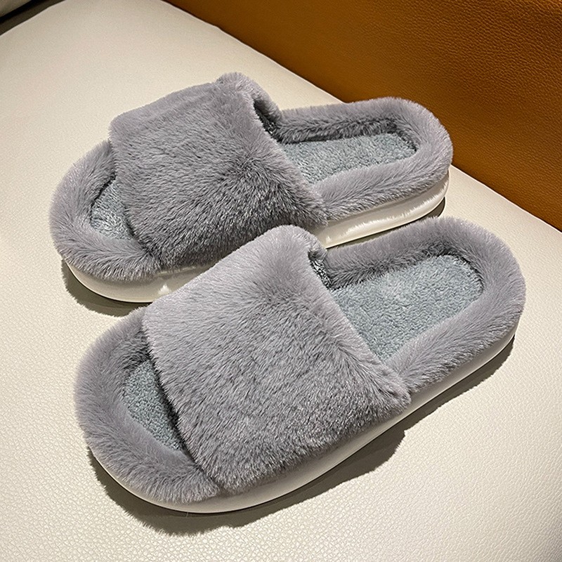 Plush Home Slippers Fluffy Women Slides Comfort Furry Flat Sandals Female Cute Slippers Shoes For Women Indoor Flip Flops