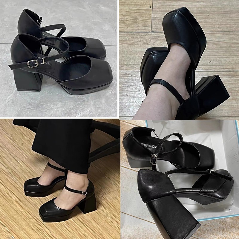 Lucifer 2022 Women Platform Platform Ankle Strap Shoes Women Square Heel Faux Leather Shoes Mary Jane Thick High Heels Women Shoes