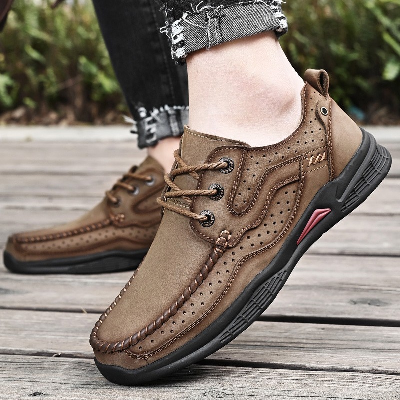 Men's shoes genuine leather luxury men's casual shoes breathable comfortable hiking shoes men's soft non-slip sports shoes