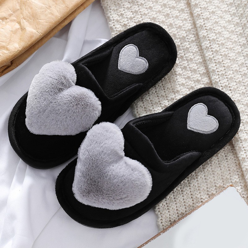 2021 Slippers Women Winter Heart Shoes Woman Slides Plush Home Slippers Ladies Indoor House Shoes Winter Warm Fur Slippers