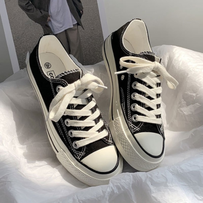 Women Low High Top Canvas Shoes Female Vulcanized Casual Shoes Retro Wear 1970s Canvas Shoes Women's All-match Skate Shoes