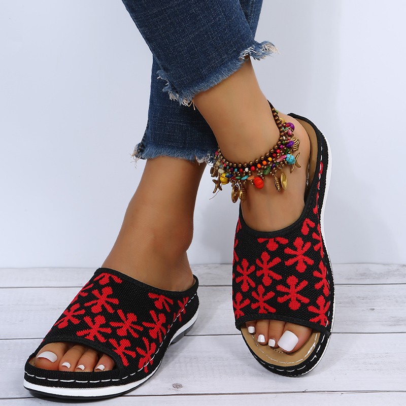 Rimocy Elastic Mesh Knitted Slippers Women 2022 Summer Fashion Embroidery Wedges Sandals Woman Non-slip Platform Casual Slides