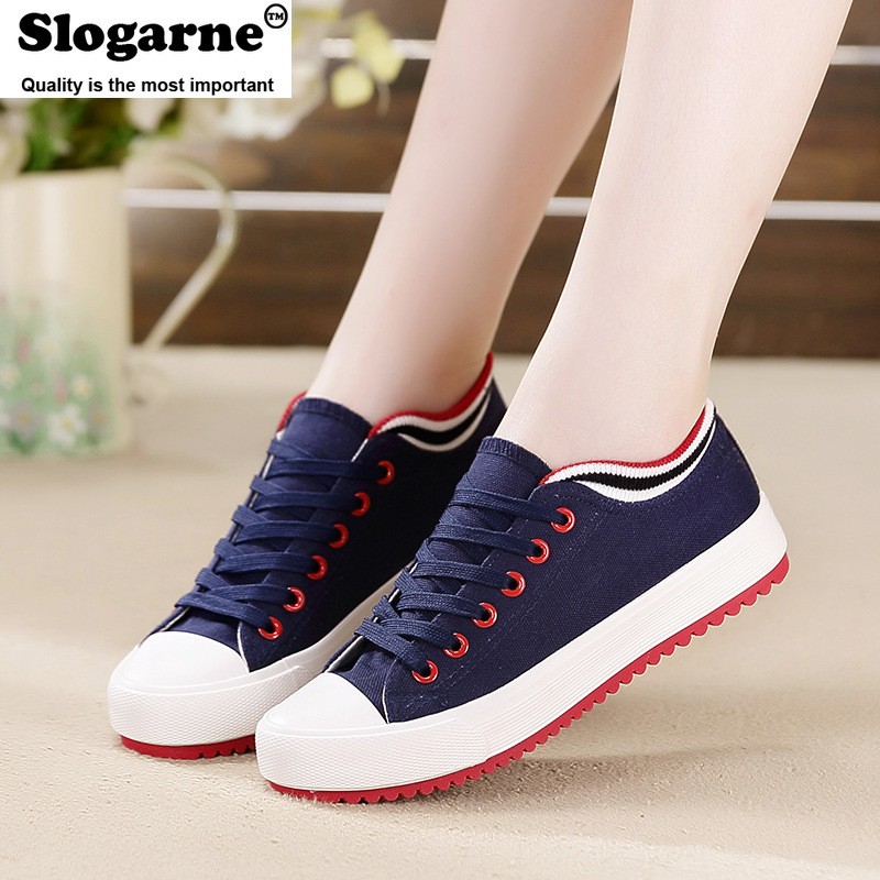 Student Sneakers Flat Canvas Shoes Lace Up Women Spring Classic Casual Sneakers Thick Sole Vulcanized Shoes Platform Shoes