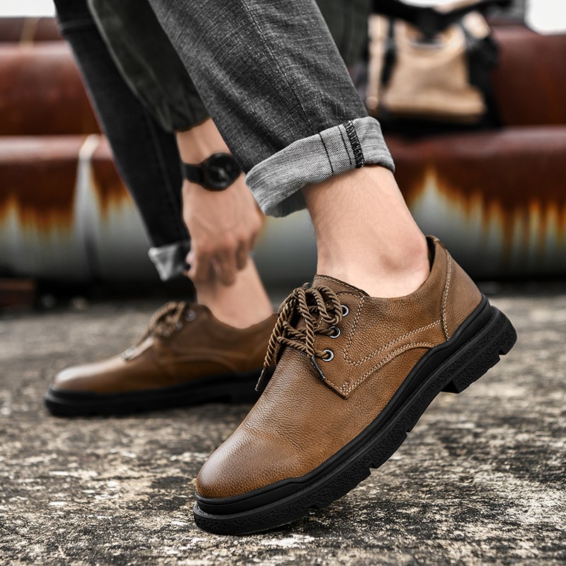 Genuine leather men's shoes, English style comfortable casual work shoes