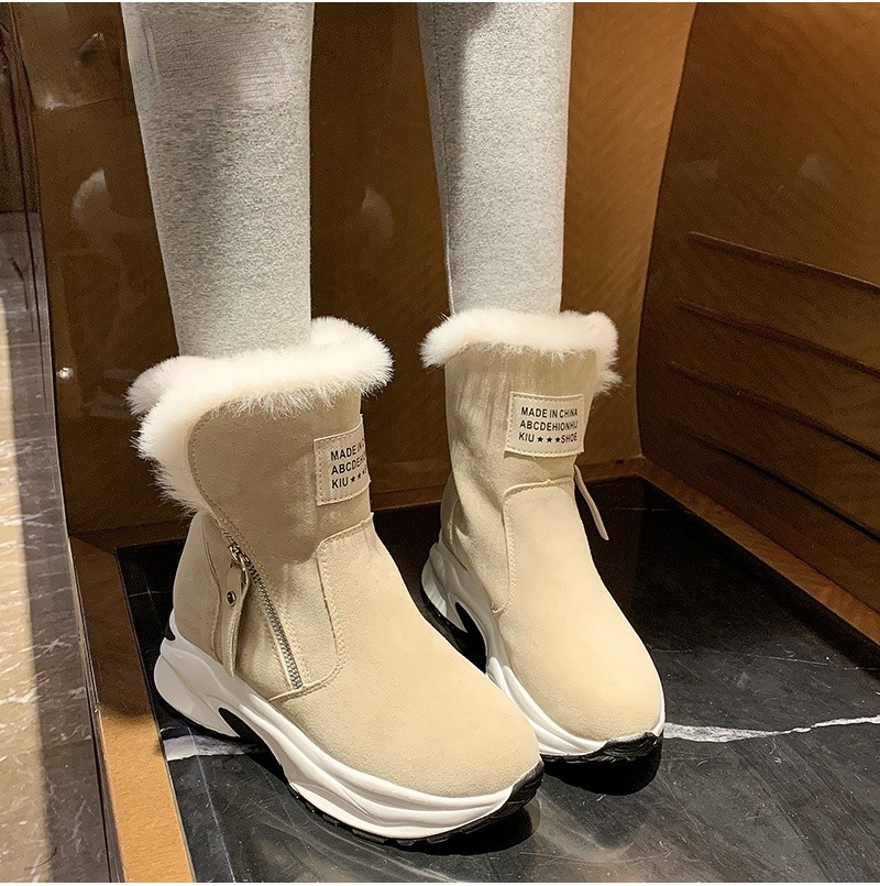 New Winter Warm Ankle Boots For Women Boots 5cm Height Increasing Platform Furry Boots Warm Chunky Sole Snow Boots Socks Woman