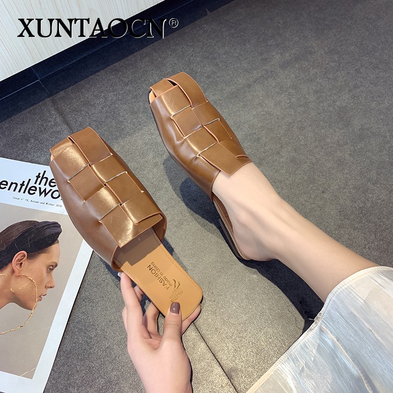 Women's Sandals New Summer Flat Platform Weave Sandal Chunky Bottom PU Leather Fashion Female Slippers Buckle Strap Ladies Shoes