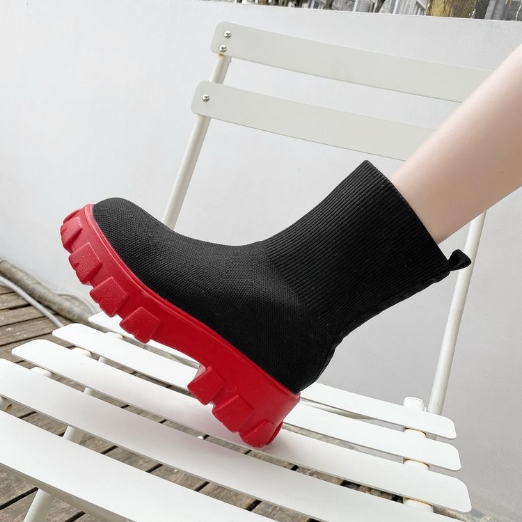 2021 Autumn Winter New Plus Size 43 Socks Boots Knitted Round Toe Short Boots Fashion Platform Woman Ankle Boot Mesh Breathable