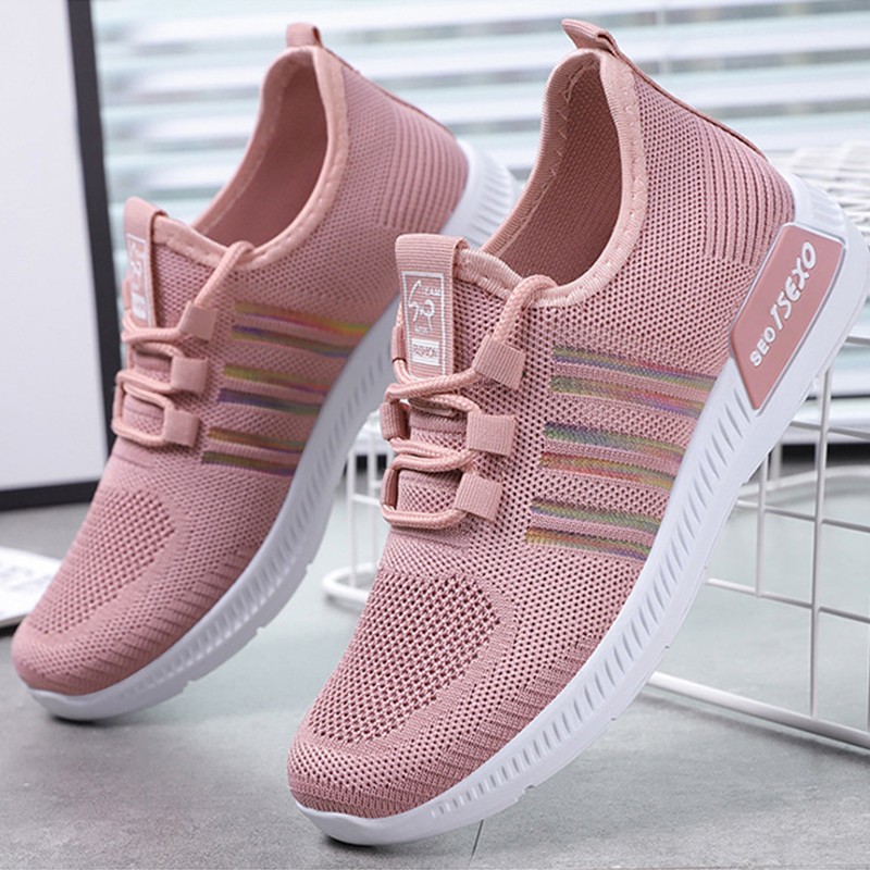 Women's Sneakers Flying Woven Lightweight Soft Sole Lace-up Casual Breathable Mesh Shoes Spring Autumn Zapatillas Mujer