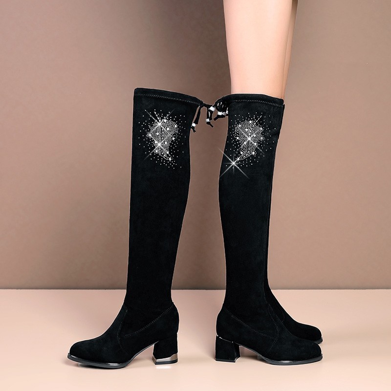 Black High Boots Plus Size Stretch Women's Boots Over-the-Knee Boots Platform Boots Over Boots Black Knee Boots 2021