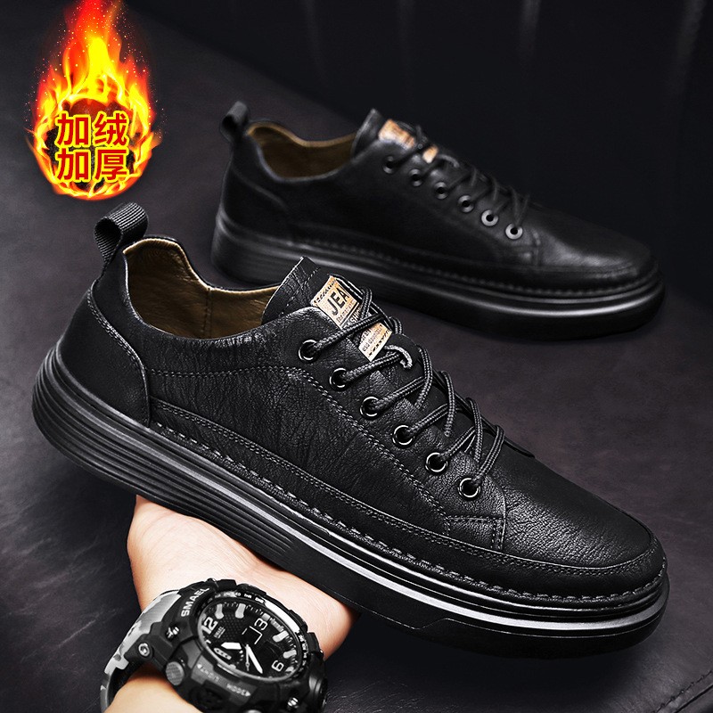 Shoes For Men 2022 Casual Leather Vulcanized Shoes Men's Leather Sneakers Comfortable Fashion Black Walking Vulcanized Sneakers Men