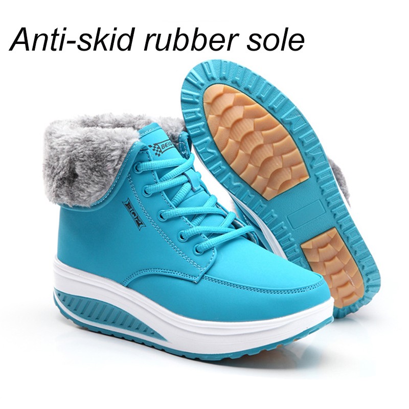 Lucifer Reptiles Wedges Platform Snow Boots Women Winter Warm Plush Lace Up Ankle Boots Woman Non-slip Casual Sneakers Female