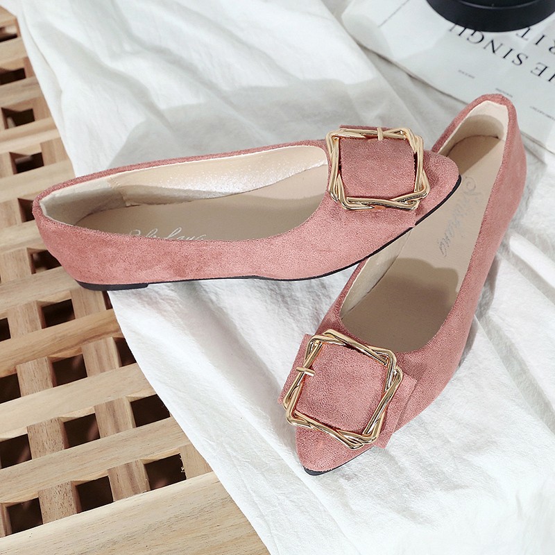 women's 2022 autumn new pointed metal square buckle Doudou shoes fashion leisure flat sole women's single shoes work shoes