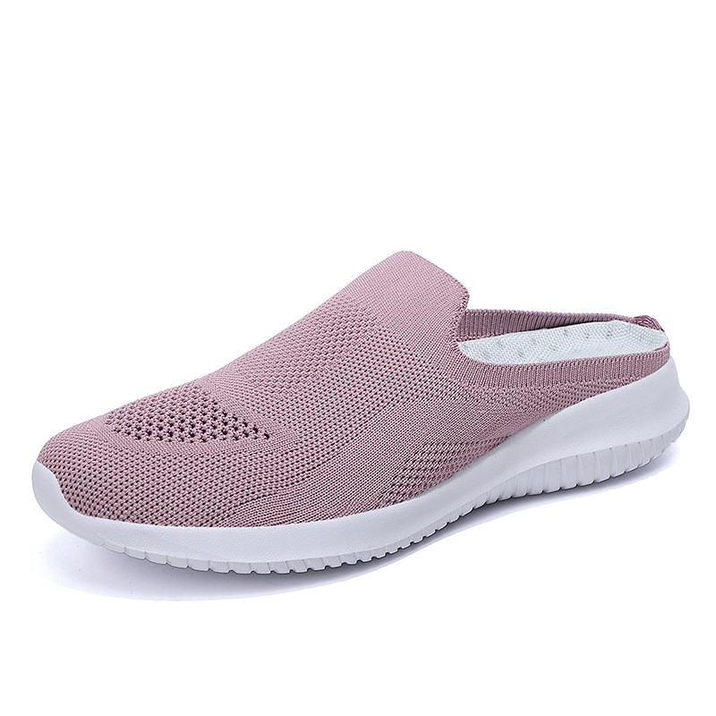 2022 summer round toe women's shoes flying woven mesh slip on casual shoes low shallow mouth slippers women