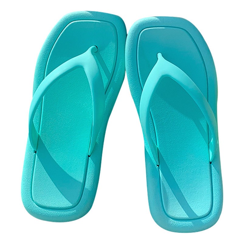 INS fashion summer flip flops for women outdoor leisure slippers square head platform flip flops solid color beach shoes sandals