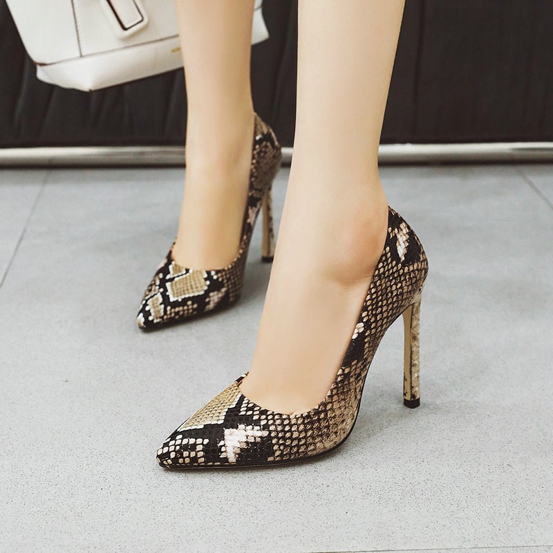 Ultra high heels women's shoes thin heels 11cm sexy nightclub snake plus size 34-48 pointed new shallow mouth single shoes