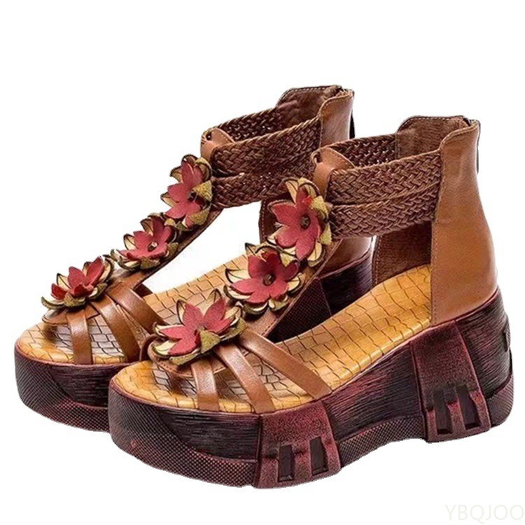 Women Sandals Retro 2022 New Real PU Leather Women Sandals Summer Platform Flat Shoes Sandal Women Leather Gladiator Sandals