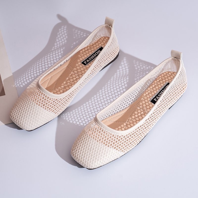 Ladies Dance Shallow Mouth Breathable Mesh Black Sandals Summer Fashion Women Transparent Soft Flat Dress Boat Shoes 35-40