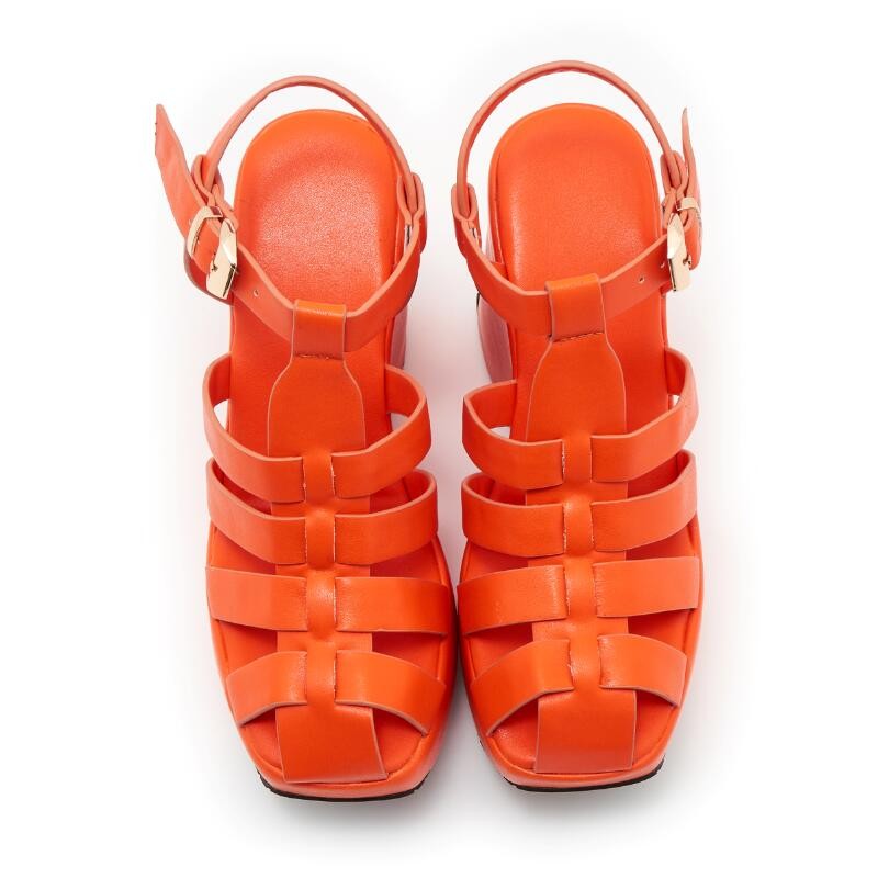 2022 New Summer Hollow Roman Sandals Ladies Thick Bottom Platform Wedge Heel Women's Shoes Black White Purple Orange Big Size 43