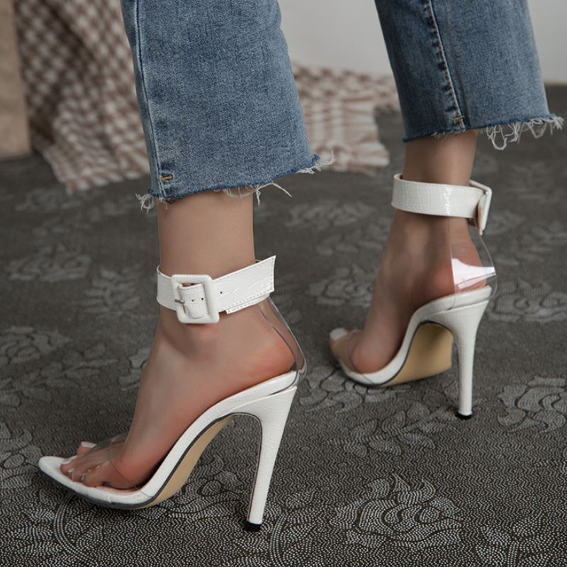 Cool Sept 2022 Woman'S High Heel Sandals Ankle Strap PVC Summer Ladies Fashion Shoes Party Female Shoes Size 35-42