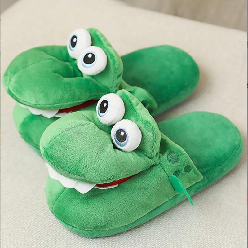 Cotton slippers female autumn and winter cartoon Kawaii cute frog plush warm shoes non-slip indoor confinement home shoes