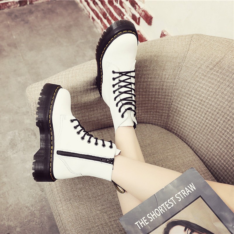 Fashion Brand Motorcycle Boots For Women Winter 2021 Plus Size Chunky Heel Ankle Boots Zipper Increase Platform Plush Boots