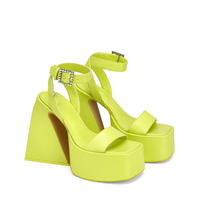 Brand Design Fashion Printing Platform Women's Sandals Hoof Heels 2022 New Spring Summer Wedding Shoes Yellow Plus Size 35-43