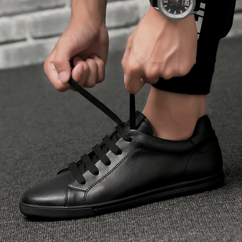 Men's White Leather Sneakers Flat Non-Slip Casual Shoes 2019