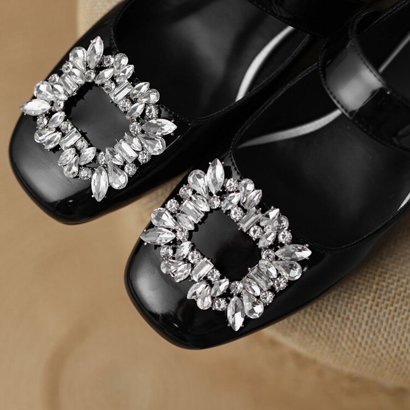 REAVE CAT 2022 Ladies Shoes Flats Square Toe Rhinestone Hook Loop Shallow Elegant Big Size 32-42 Solid Black Brown Spring S3625