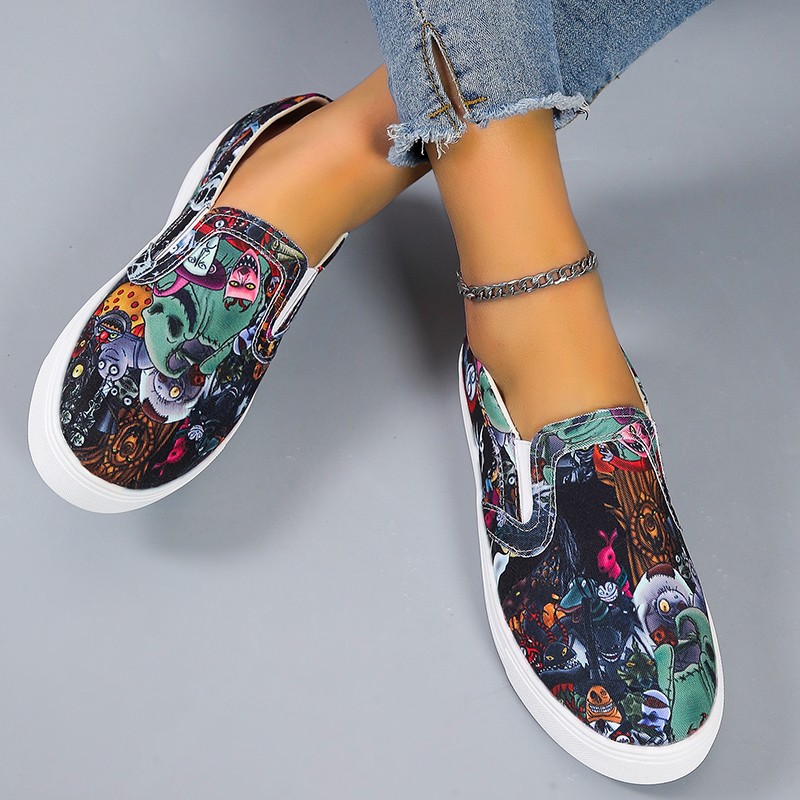 Women's Sneakers Print Fashion Loafers 2022 New Flat Light Walking Shoes Color 43 Size All-match Vulcanized Shoes Zapatos De Mujer