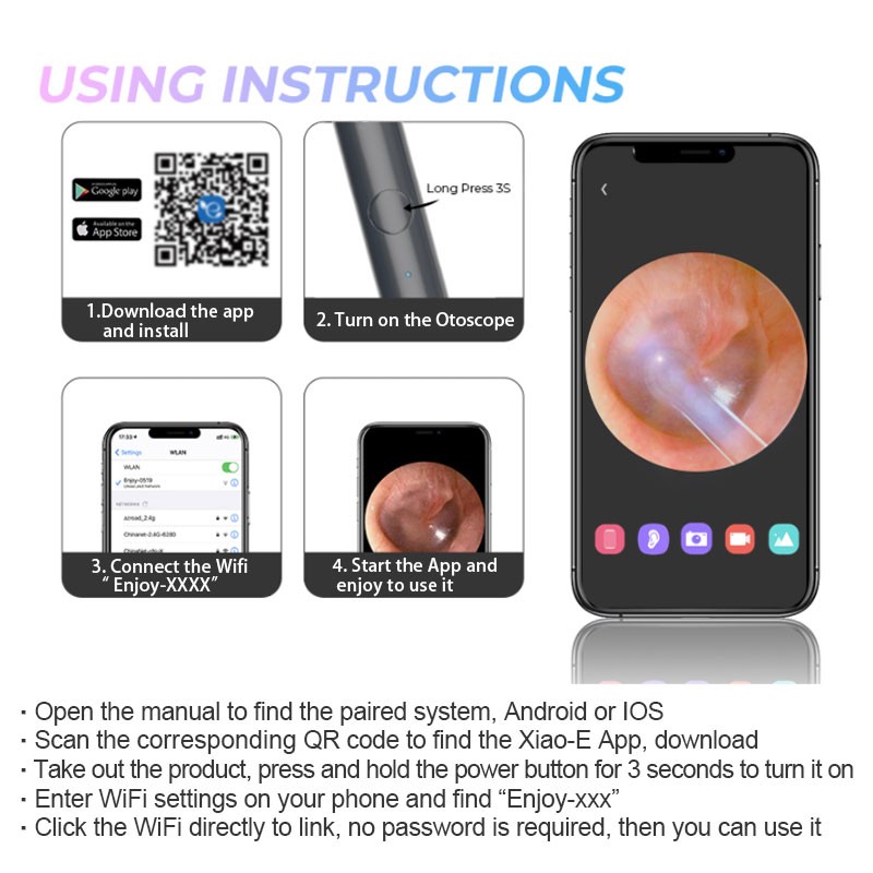 Wireless Smart Optical Ear Wax Removal Tool Otoscope NP20 with 1080P Ear Endoscope Camera Kit for iPhone iPad Android