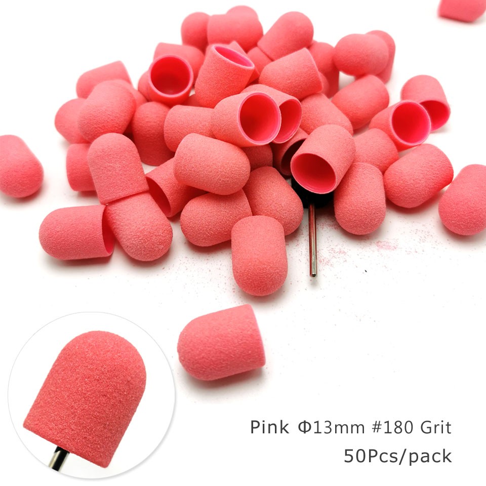 50pcs Plastic Sanding Caps Nail Drill Accessories Pedicure Care Polishing Sand Block Foot Cuticle Removal Tool With Rubber Grip