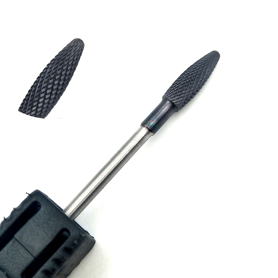 HYTOOS 1pc Tungsten Carbide Nail Drill Bit 3/32" Manicure Cutters Black Titanium Burr Nail Drill Accessories Nail Grinding Tools