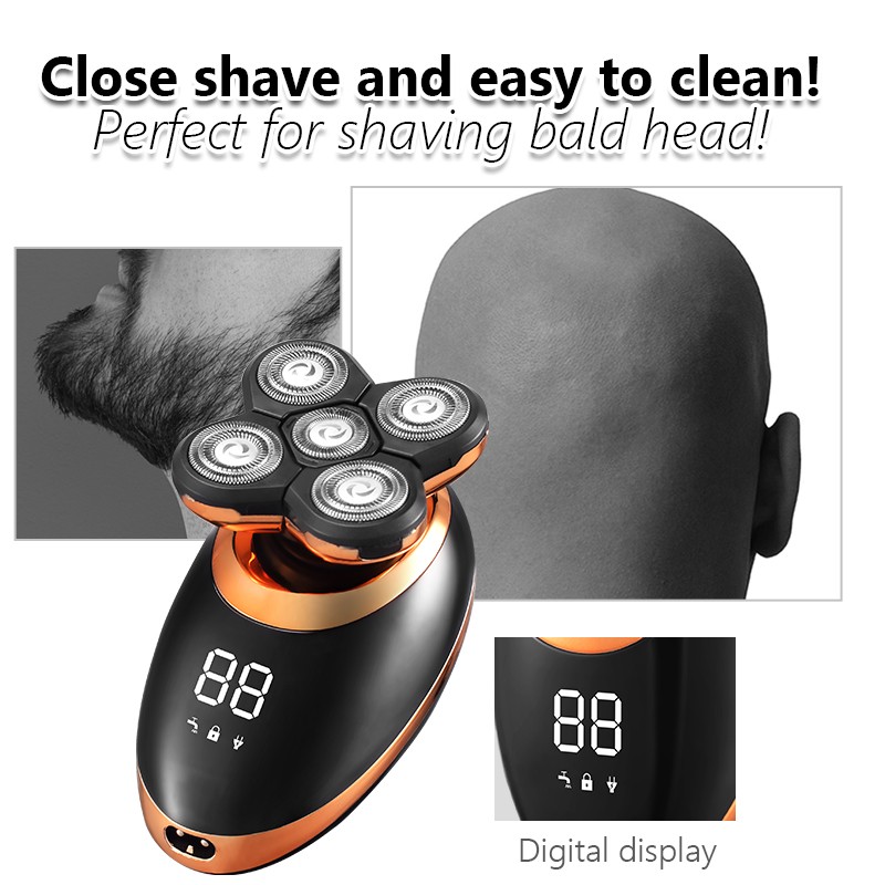 IPX7 Waterproof Electric Shaver Razor for Men Beard Hair Trimmer Rechargeable Bald Head Shaver LCD Display Grooming Kit