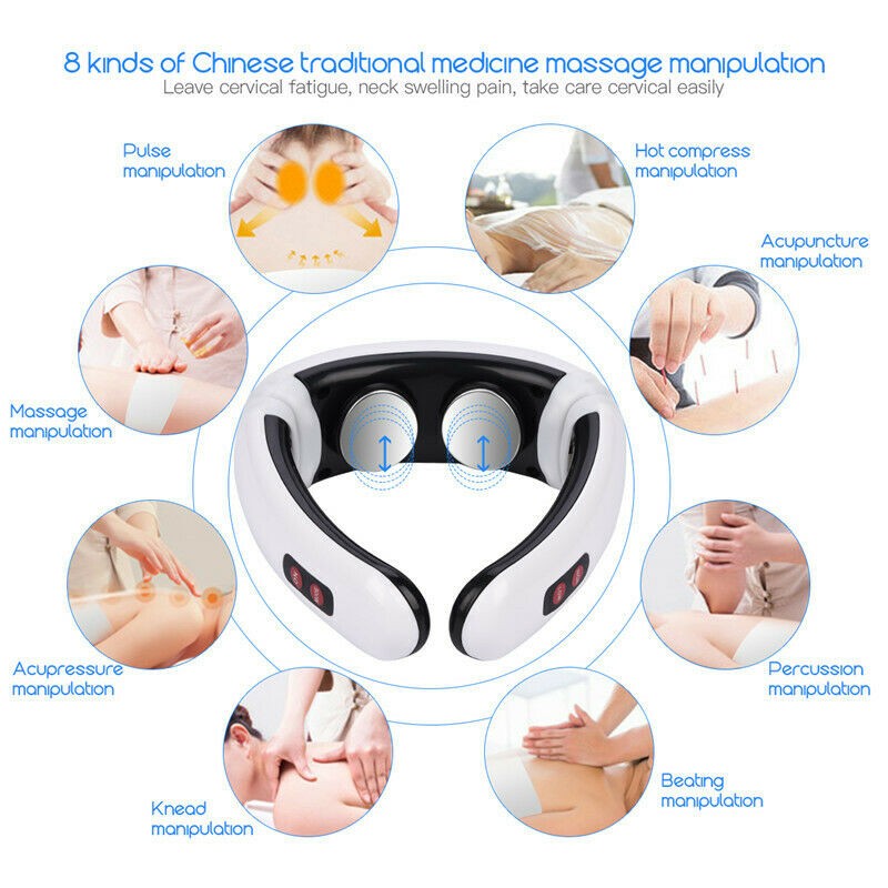 Electric Neck Massager Back Pulse 6 Modes Energy Control Far Infrared Heating Pain Relief Health Care Tool Relaxation Machine