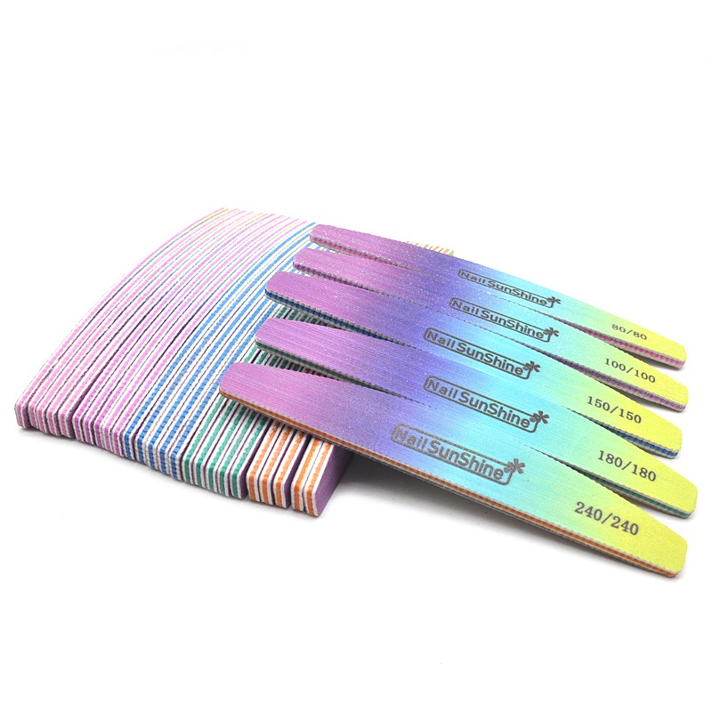 10pcs/lot Strong Thick Half Moon Nail Files Rainbow Emery Nail Sanding Files Blocks Grinding Polishing Manicure Care Tools