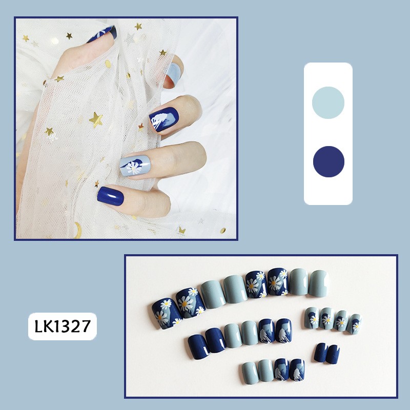 24pcs False Nails With Designs Nail Art Decoration Stickers Long Lasting Reusable Nail Tips Fake Nails Decals For Women DL