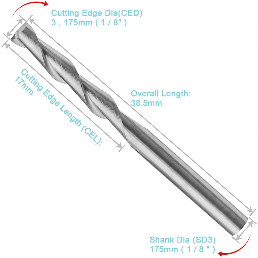 10 قطعة بت التوجيه 1/8In قطع قطر شقة الأنف نهاية مطحنة التنغستن الصلب Endmill 2 المزامير 3.175 مللي متر دوامة Upcut قاطعة المطحنة