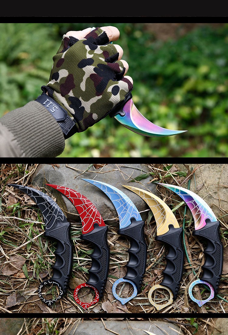 ريال مكافحة سترايك Karambit سكين شفرة مثبتة Lore غمد النمر الأسنان قوس قزح أدوات تكتيكية لحفظ الحياة أداة الصيد السكاكين