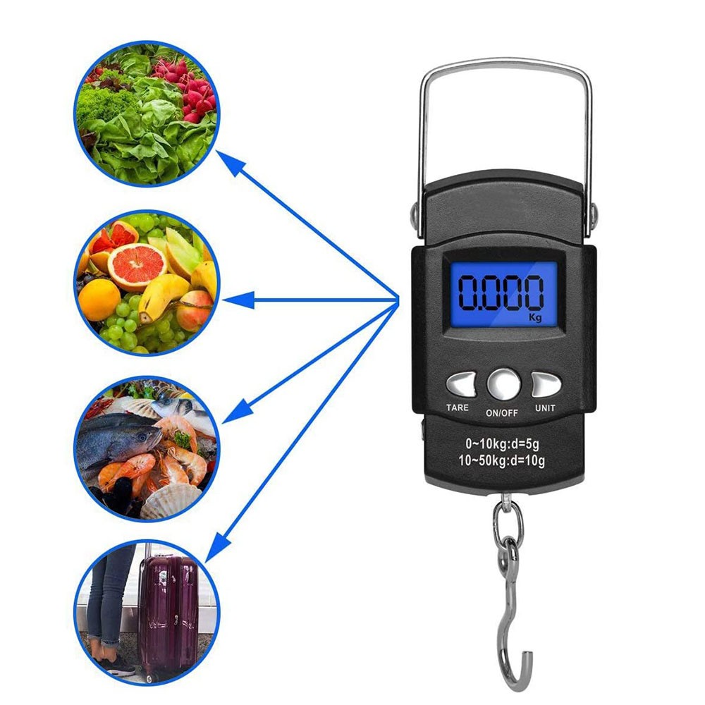 Weighing Scale Portable Electronic Scale 50kg 10g Balance Fishing Hook Digital Hanging Measuring Tape Luggage Ruler for Kitchen