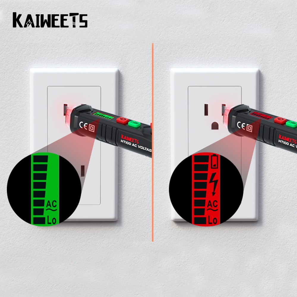 KAIWEETS HT100 عدم الاتصال إنذار التيار المتناوب كاشف جهد متر الذكية تستر القلم 12-1000 فولت الحالي الاستشعار الكهربائي اختبار قلم رصاص وقلم وجاف