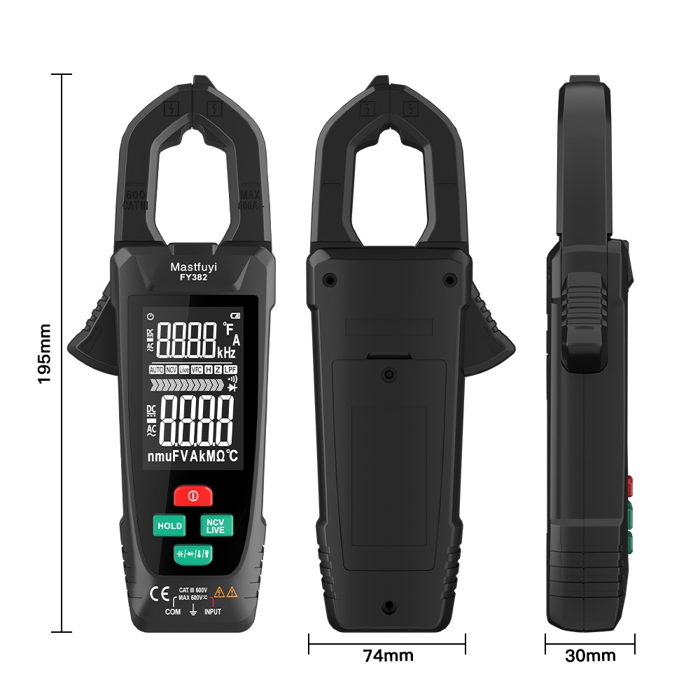 Mastfuyi Digital Clamp Meter Large Screen Multimeter 9999 Counts AC Voltage Current Capacitance Auto Error Correction Gear